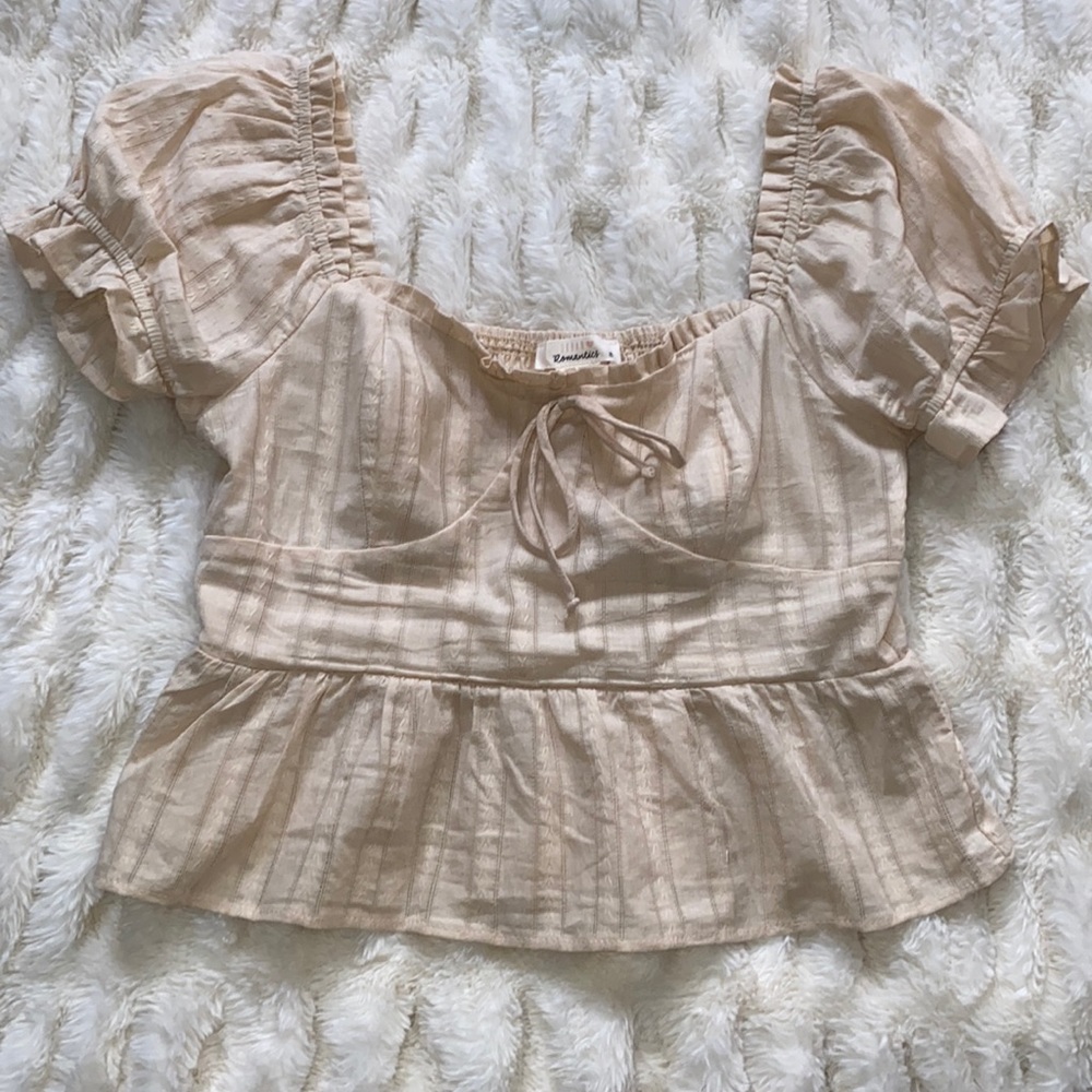 Cream Short Sleeve Blouse
